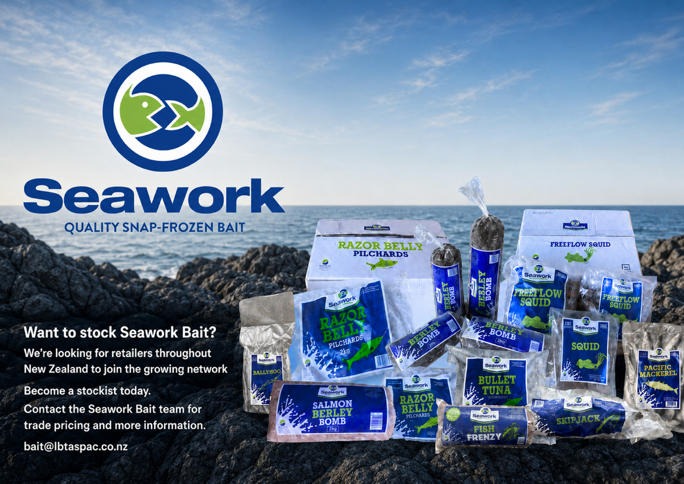 Seawork A4 Magazine Ad Rocky Shore Landscape